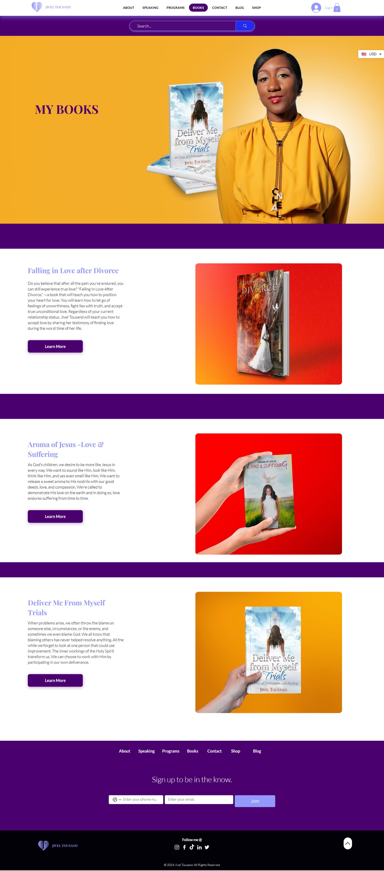 The Jivel Tousand books page, published titles with covers, descriptions and a direct purchase path